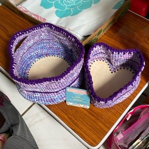 Crocheted baskets, Purple and Blue. Handmade by me. You get both.